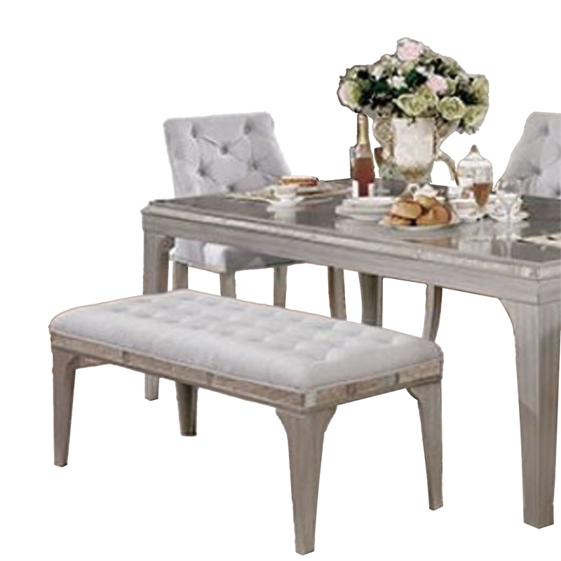 Jamie 6pc Dining Table Set with 4 Chairs and Bench- Silver-Light Gray