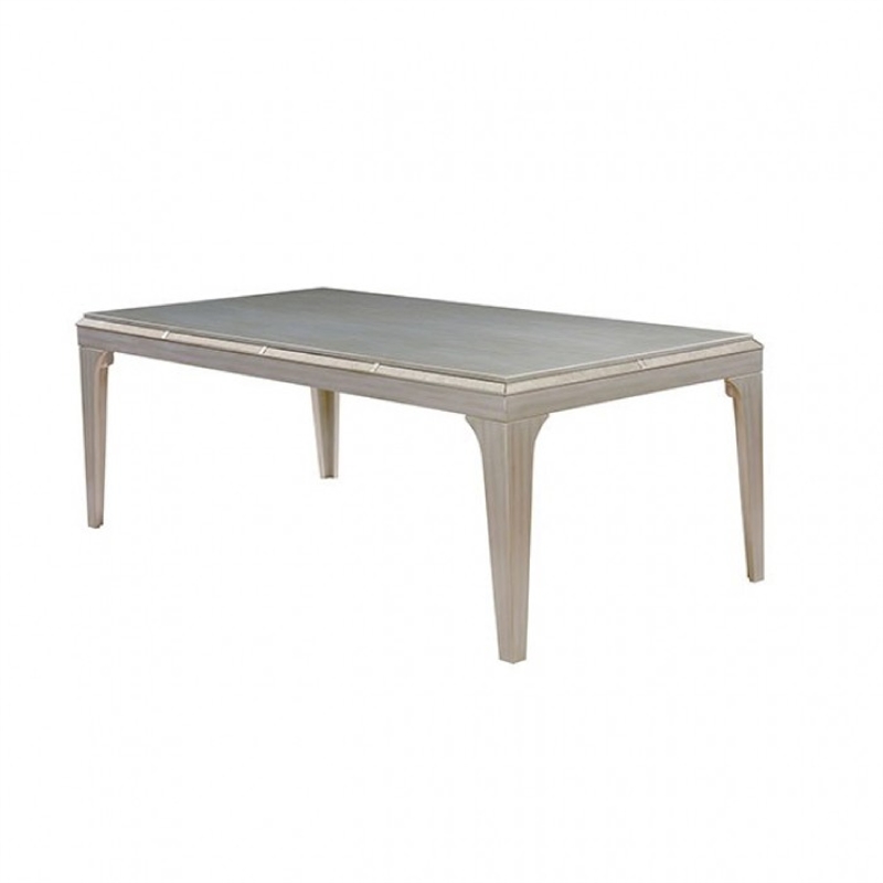 Jamie 7pc Dining Table Set- 6 Button Tufted Fabric Chairs- Silver-Gray