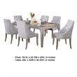 Jamie 7pc Dining Table Set- 6 Button Tufted Fabric Chairs- Silver-Gray