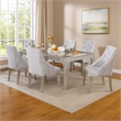 Jamie 7pc Dining Table Set- 6 Button Tufted Fabric Chairs- Silver-Gray