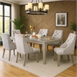Jamie 7pc Dining Table Set- 6 Button Tufted Fabric Chairs- Silver-Gray