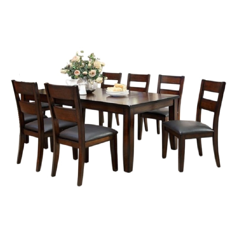 Dicky Extendable 6 Seater Dining Table Set- Dark Cherry Wood- Faux-Leather
