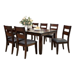 Dicky Extendable 6 Seater Dining Table Set- Dark Cherry Wood- Faux-Leather