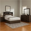Kalie 4pc Queen Bedroom Set with Bookcase Headboard- Storage- Gray Wood
