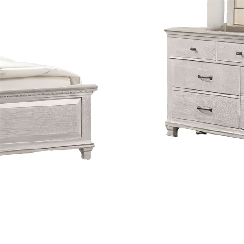 Leyne 4pc Queen Bedroom Set- Cream Upholstery- Weathered Gray