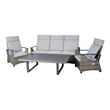 Lona 4pc Outdoor Sofa and Table Set w Gray Cushions- 2 Chairs- Black