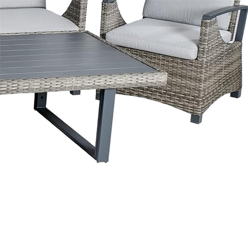 Lona 4pc Outdoor Sofa and Table Set w Gray Cushions- 2 Chairs- Black