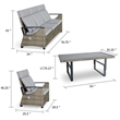 Lona 4pc Outdoor Sofa and Table Set w Gray Cushions- 2 Chairs- Black