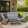 Lona 4pc Outdoor Sofa and Table Set w Gray Cushions- 2 Chairs- Black