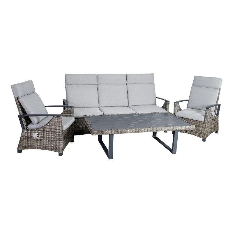 Lona 4pc Outdoor Sofa and Table Set w Gray Cushions- 2 Chairs- Black