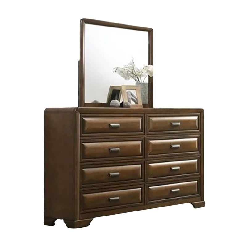 Cair 4pc Queen Bedroom Set- Channel Light Gray Upholstery- Brown