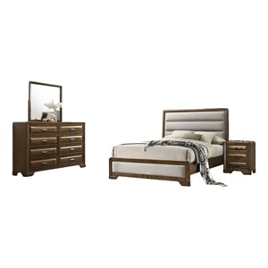 Cair 4pc Queen Bedroom Set- Channel Light Gray Upholstery- Brown