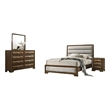 Cair 4pc Queen Bedroom Set- Channel Light Gray Upholstery- Brown