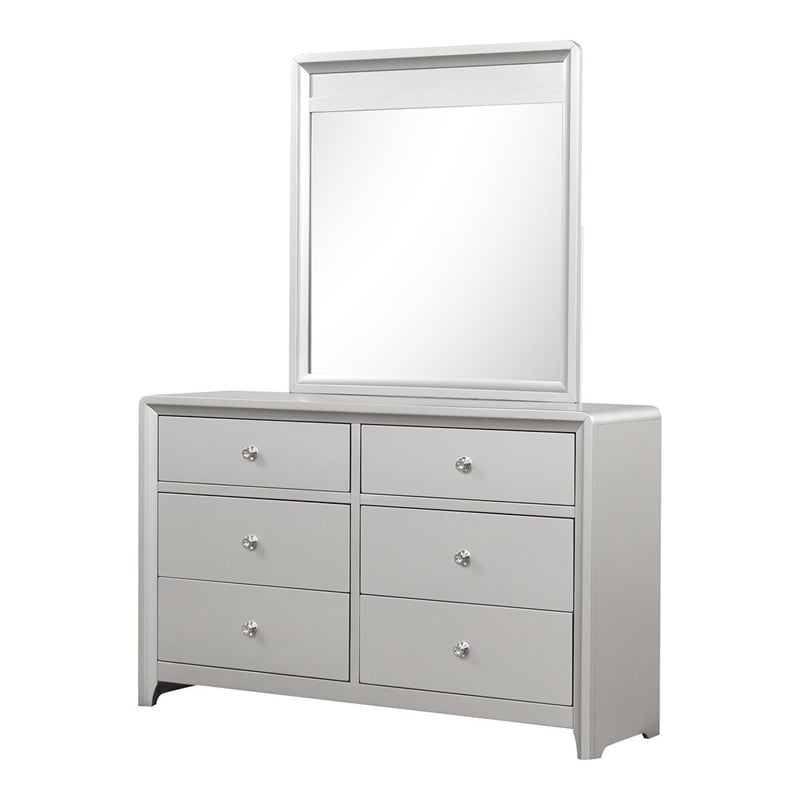 Broy 5pc Queen Bedroom Set- LED Bookcase Headboard- 2 Nightstands- Silver