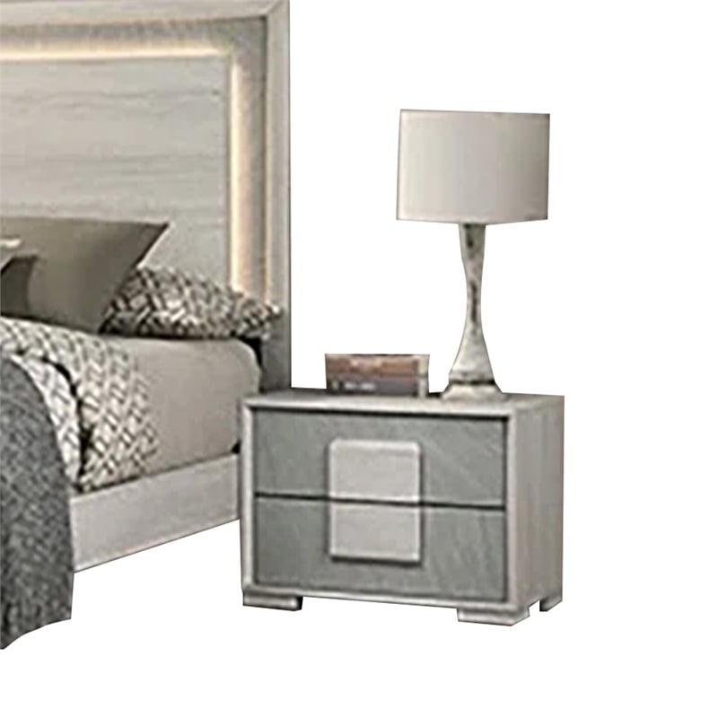 Nomi 4pc Queen Bedroom Set w LED Headboard- Stone Gray Drawers