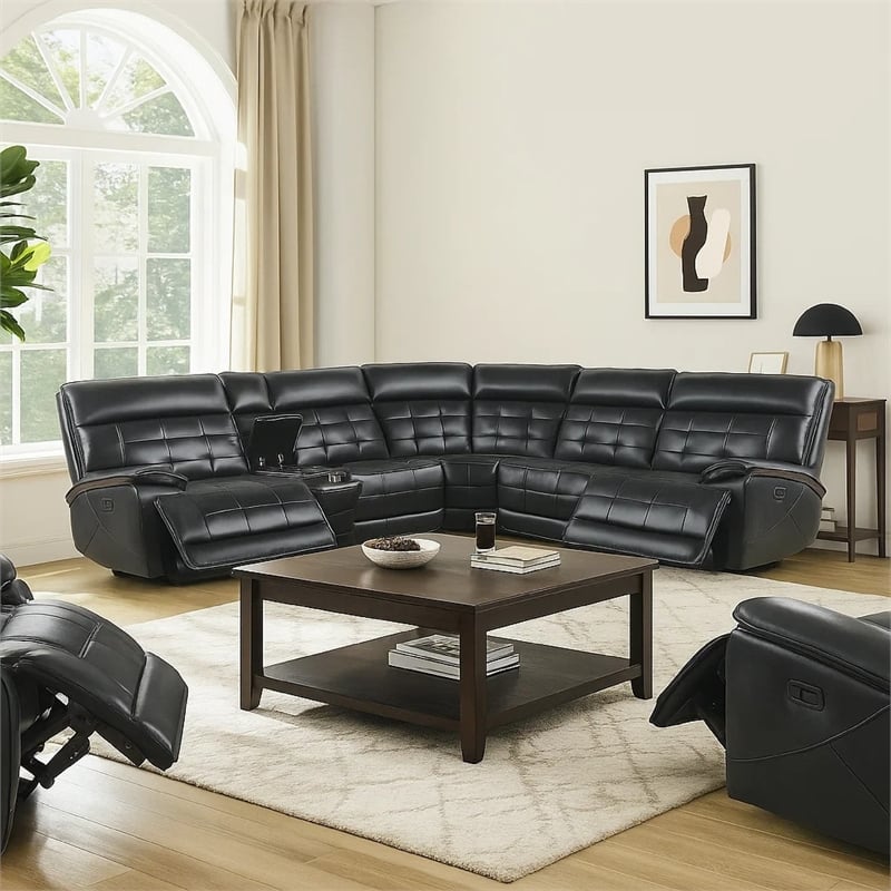 Nick 3pc 5 Seater Corner Manual Recliner Sofa- Cupholders- Black