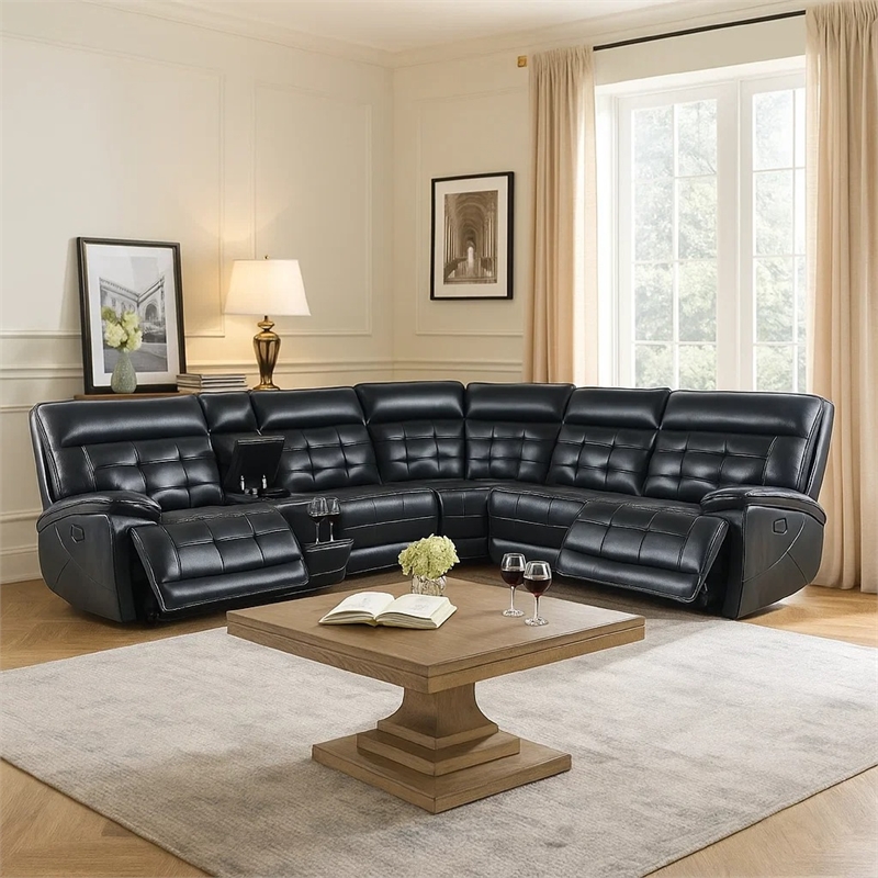 Nick 3pc 5 Seater Corner Manual Recliner Sofa- Cupholders- Black