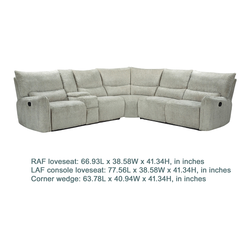 Rey 3pc Manual Reclining Sectional Sofa with Console- Latte Gray