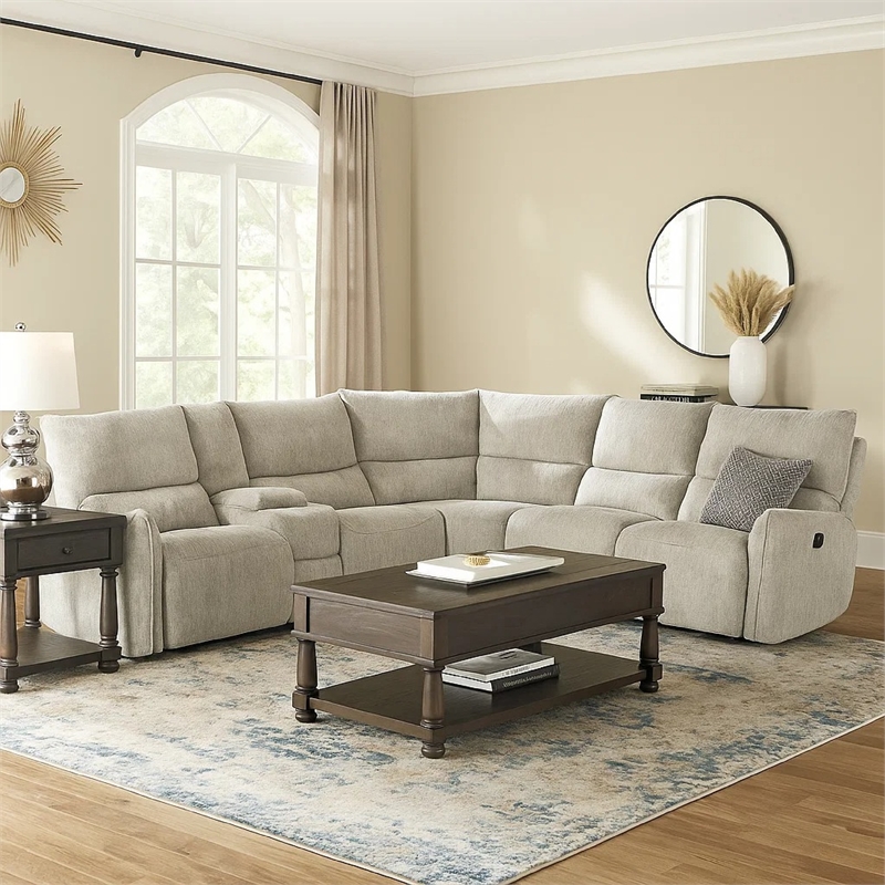 Rey 3pc Manual Reclining Sectional Sofa with Console- Latte Gray