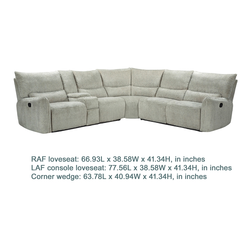 Rey 3pc Power Reclining Sectional Sofa with Console- Latte Gray