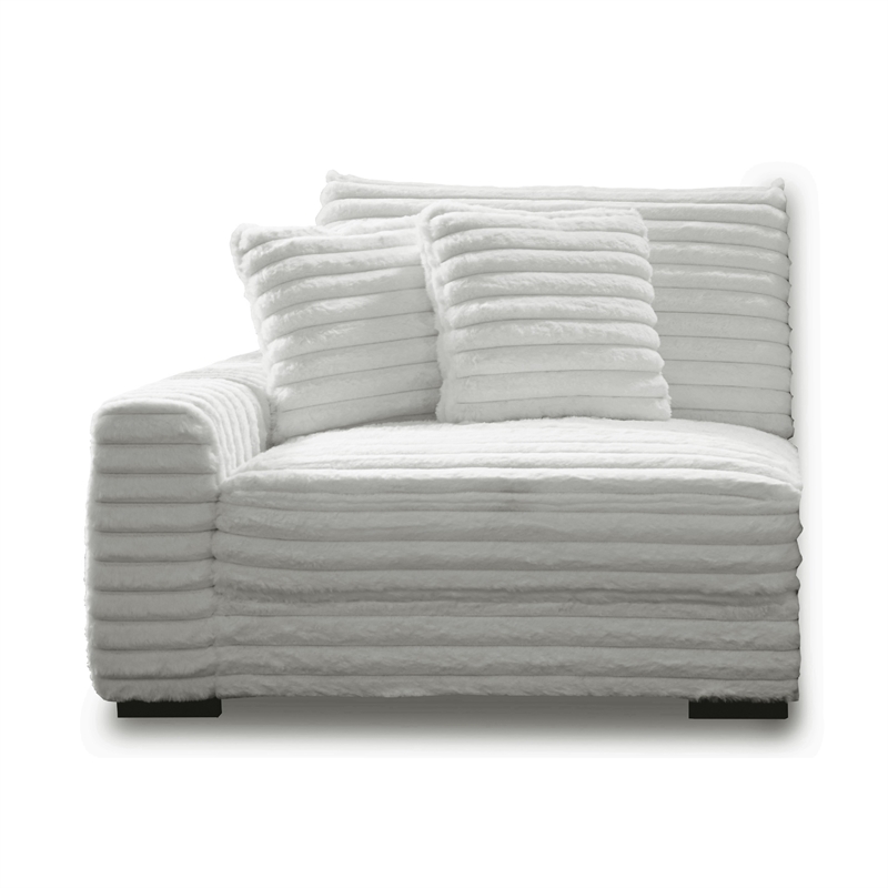 Ezo 3pc Modular Sectional Sofa Set- 6 Pillows- White Ribbed Polyester