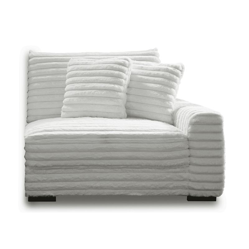 Ezo 3pc Modular Sectional Sofa Set- 6 Pillows- White Ribbed Polyester