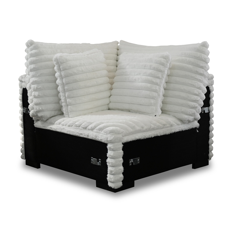 Ezo 3pc Modular Sectional Sofa Set- 6 Pillows- White Ribbed Polyester