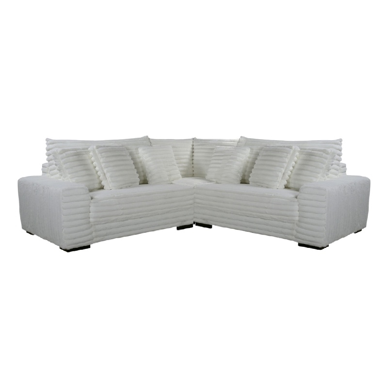 Ezo 3pc Modular Sectional Sofa Set- 6 Pillows- White Ribbed Polyester