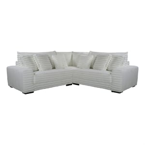 Ezo 3pc Modular Sectional Sofa Set- 6 Pillows- White Ribbed Polyester