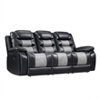 Asher 3pc Manual Recliner Sofa- Loveseat- Chair Set- Black & Gray Faux Leather