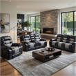 Asher 3pc Manual Recliner Sofa- Loveseat- Chair Set- Black & Gray Faux Leather