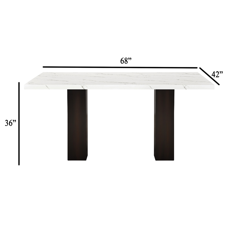 Fesy Dining Table- 68 Inch Faux Marble Top w Adjustable Height- Black White