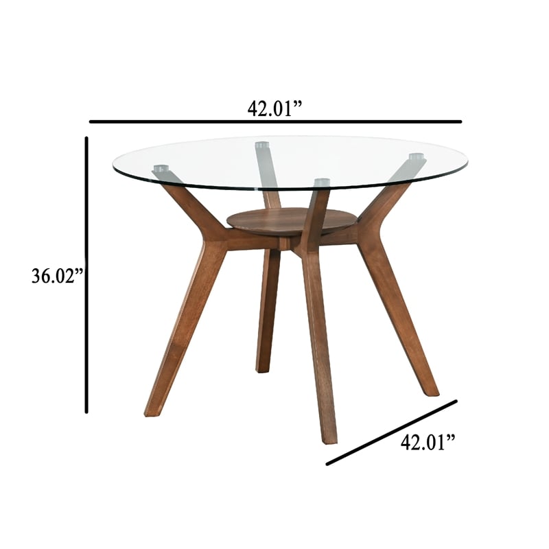 Scar Counter Height Table- 42 Inch Glass Top- Open Shelf- Walnut Brown