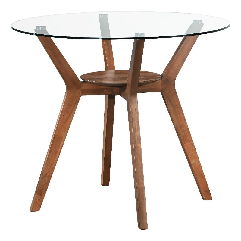 Scar Counter Height Table- 42 Inch Glass Top- Open Shelf- Walnut Brown