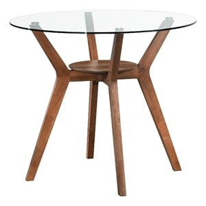 Scar Counter Height Table- 42 Inch Glass Top- Open Shelf- Walnut Brown