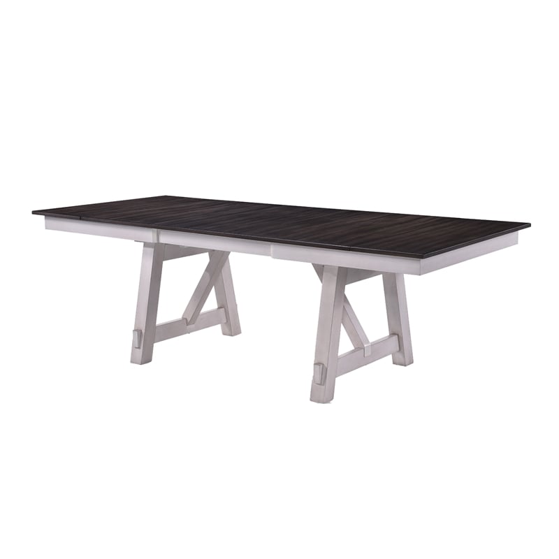 Mez Extendable Dining Table w 2 Leaves- 66-95 Inch Brown Wood Top- White