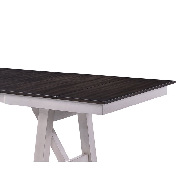 Mez Extendable Dining Table w 2 Leaves- 66-95 Inch Brown Wood Top- White