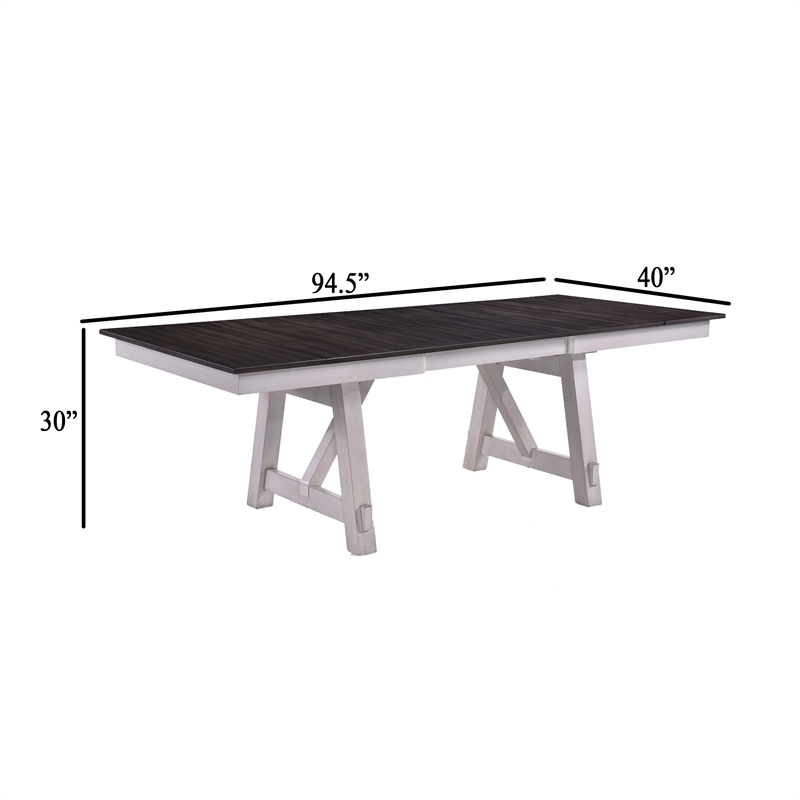 Mez Extendable Dining Table w 2 Leaves- 66-95 Inch Brown Wood Top- White