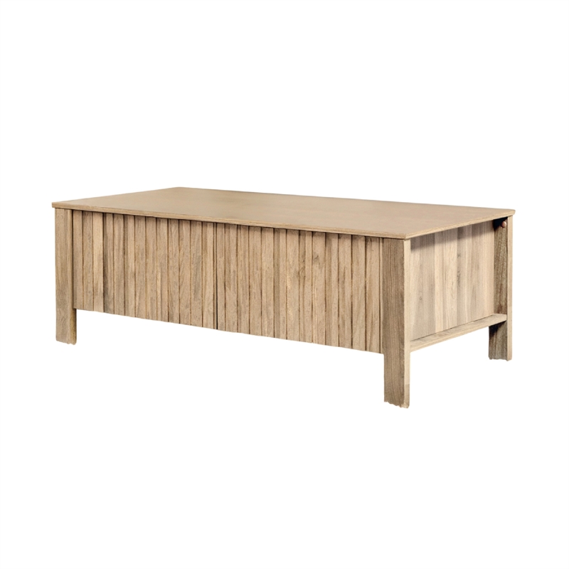 Hay Coffee Table- 47 Inch Rectangular Top- 2 Reeded Drawers- Beige