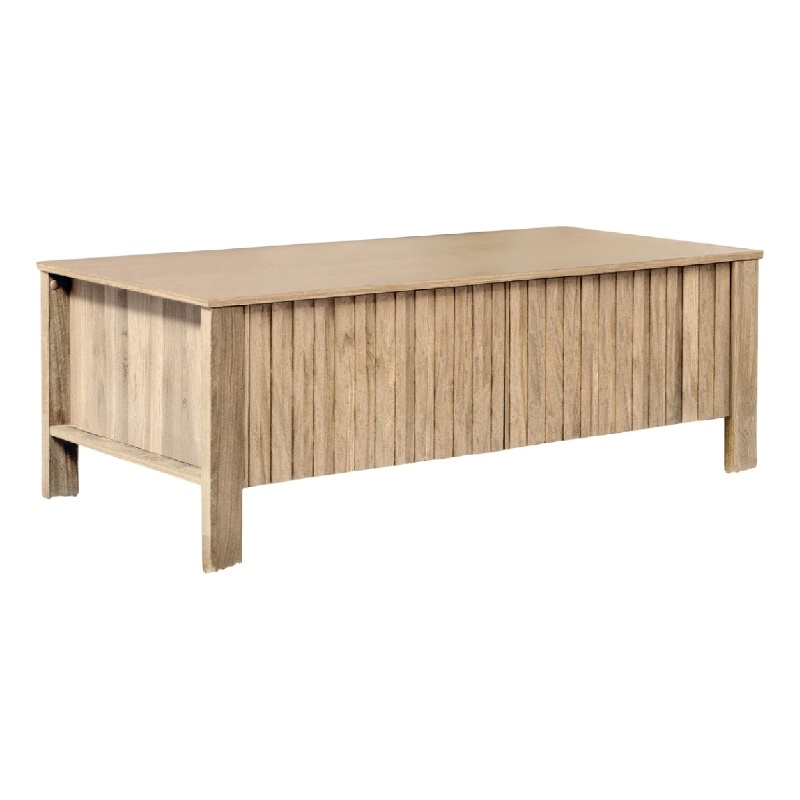 Hay Coffee Table- 47 Inch Rectangular Top- 2 Reeded Drawers- Beige