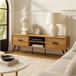Wea TV Media Console- 71 Inch- 2 Drawers w Open Shelves- Oak Brown