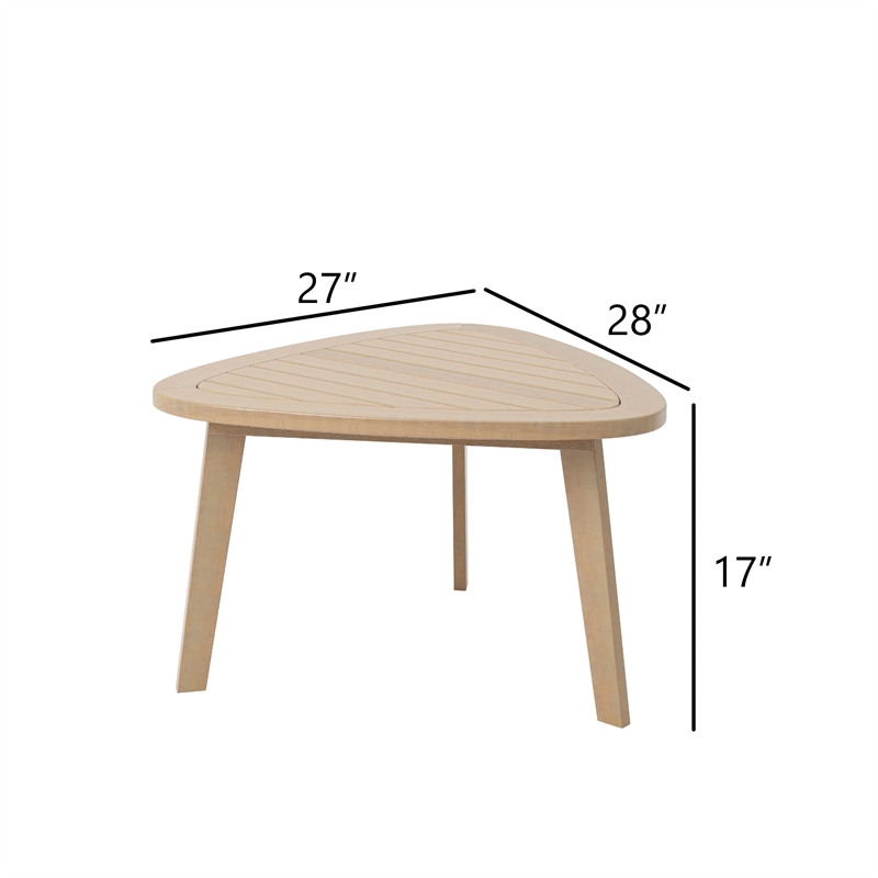 Outdoor Side End Table- 28 Inch Slatted Triangle Top- Natural Brown