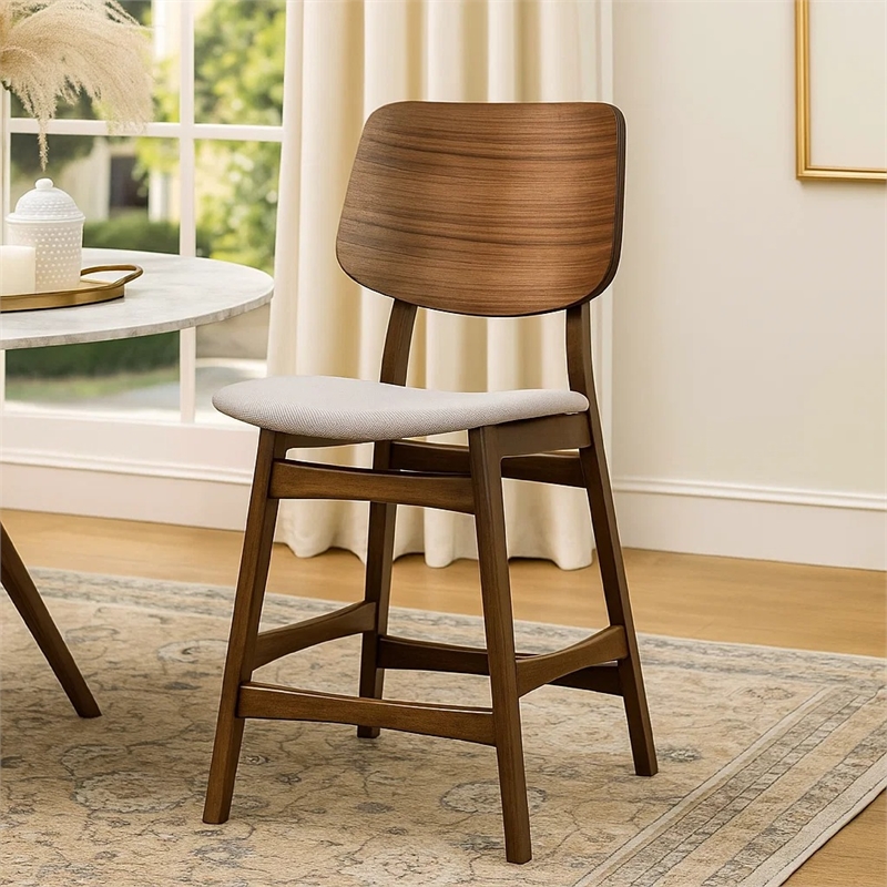 Scar Counter Height Chair Set of 2- Light Gray Cushion- Walnut Brown