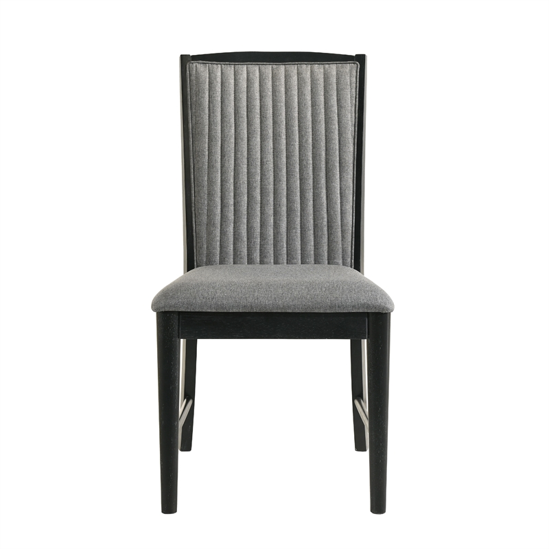 Sevy Dining Side Chair Set of 2- Gray Ribbed Back- Black Rubberwood