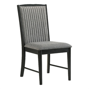 Sevy Dining Side Chair Set of 2- Gray Ribbed Back- Black Rubberwood