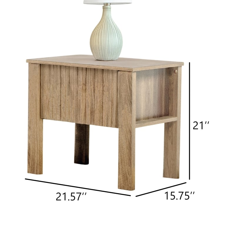 Modern Side End Table- 1 Drawer- Natural Oak Brown- 22x16 Inch Top