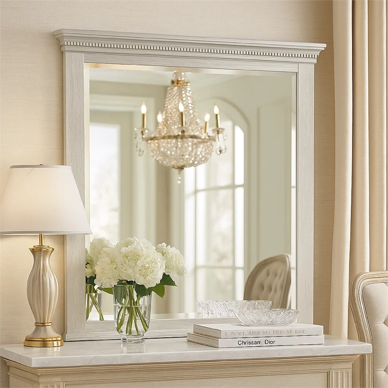 Vanity Dresser Mirror- Crown Moldings- Mist Gray- 42 Inch