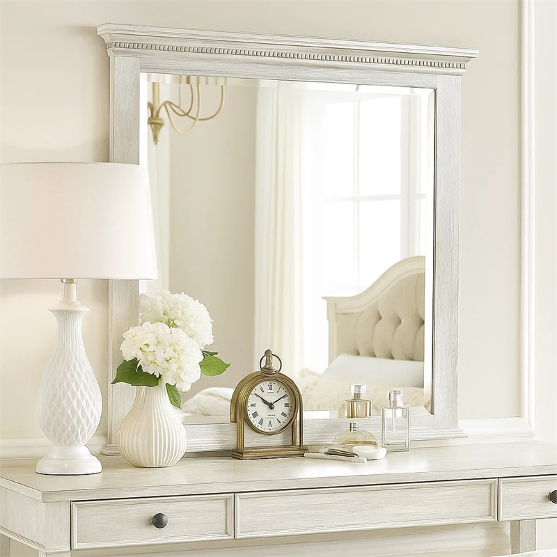 Vanity Dresser Mirror- Crown Moldings- Mist Gray- 42 Inch