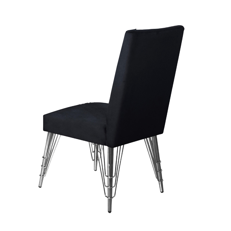 Zoe Dining Side Chair Set of 2- Black Velvet Upholstery- Chrome Legs