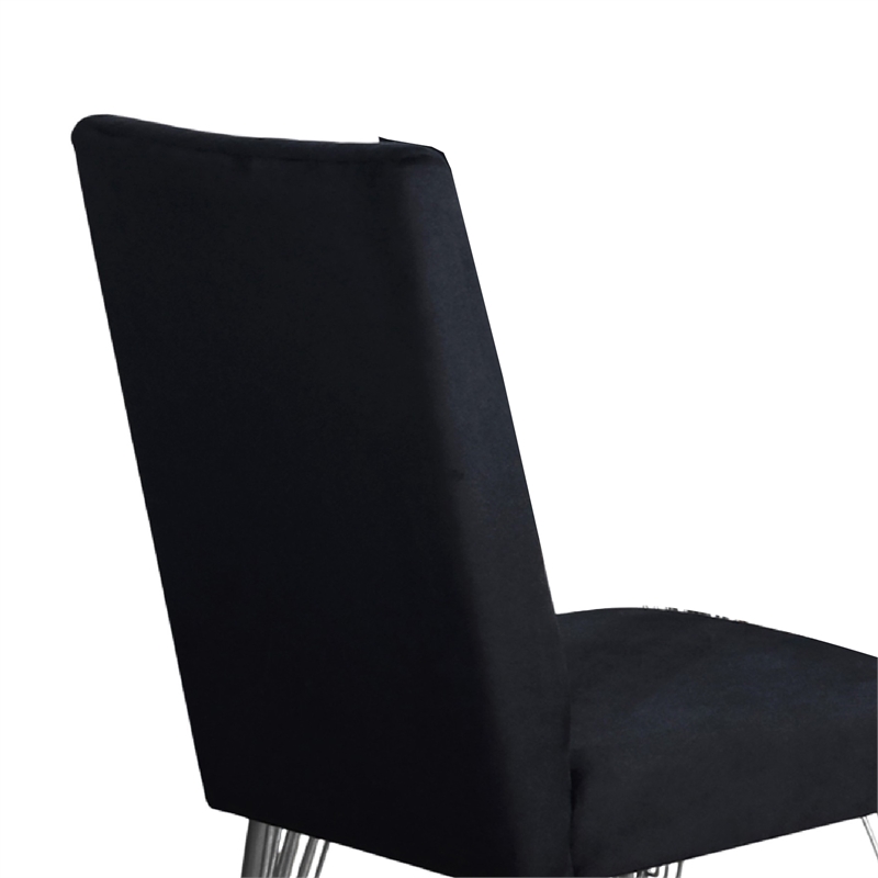 Zoe Dining Side Chair Set of 2- Black Velvet Upholstery- Chrome Legs